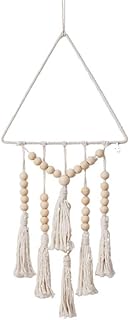 Xabelle ボヘミアンタペストリー コットン編み壁掛け ノルディックインテリア タッセルウッドビーズ インスタ風壁装飾 リビングベッドルームオフィスデコレーション 手作り風アクセントアイテム