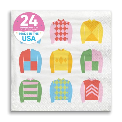 Big Dot of Happiness Derby Horse Race Napkins Colorful Jockey Silks Kentucky Party Decor White 3-Ply Paper Beverage Cocktail Napkins - 24 Count