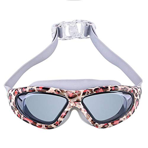 Ta-Da Swimming Glasses Goggles Large Frame Plated Waterproof Anti Fog Swimming Goggles Leopard