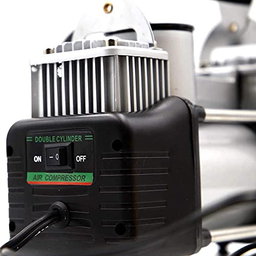 Image of Heavy Duty 12V Car Tyre Inflator Air Compressor Pump with Double Cylinder, 150 PSI Metal Body Portable Air Pump for Car, Bike, SUV, Jeep, Bicycle & Balls | Fast Inflation with Pressure Gauge