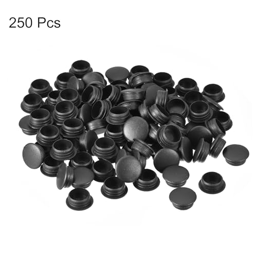 Image of uxcell 250Pcs Screw Hole Plugs, 12mm(15 /32 inch) Dia Plastic Snap in Locking Hole Covers Flush Type Caps for Furniture Cabinet Cupboard, Black