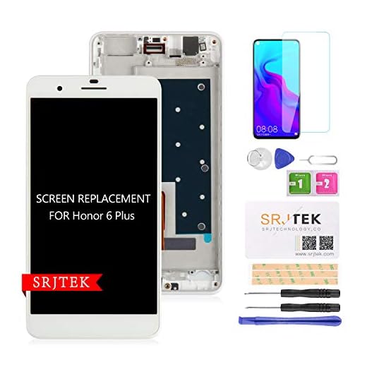 srjtek Display LCD di ricambio per HUAWEI HONOR 6 Plus Touch Screen Digitizer Glass Kit (bianco con telaio)