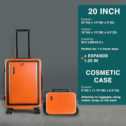 Image of Luggage Sets 3 Piece, 20 Inch Carry on Luggage and 28 Inch Suitcases with Wheels Spinner, Durable Hard Shell Suitcase Set, Expandable Travel Suitcase, Orange
