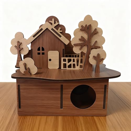 EIGHTSTATES Wooden Hamster Cage, Multi-Level Natural Wood Hamster House with Ladder & Platform, Chewable & Roomy Habitat for Hamster, Mouse, Dwarf Hamster and Other Small Animals
