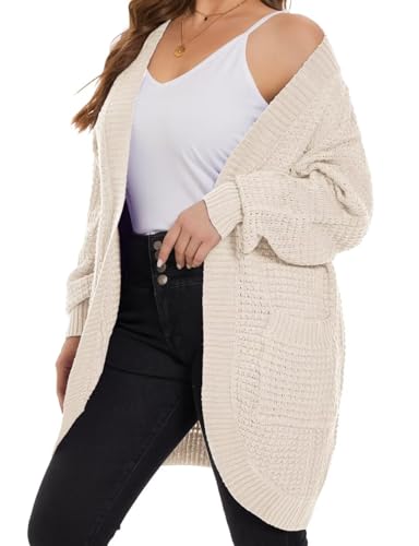 MONNURO Womens Plus Size Open Front Cardigan Waffle Knit Long Sleeve Sweaters Tops 2024 Fall Coat Outerwear with Pockets2
