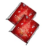 ULTECHNOVO 2 Stück Weihnachtsrucksack mit Kordelzug Weihnachtstasche aus Polyester 3d druck Rot mit Elchmotiv für Weihnachten und Aufbewahrung Groß