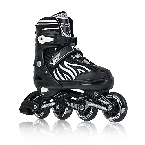 Zuwaos Patines en línea ajustables para niños y niñas, patines en línea para principiantes, para niñas, hombres y mujeres al aire libre (negro, talla L, juvenil (4Y-7Y US))