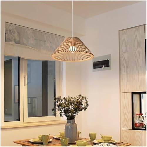 Lámpara de techo de madera E27 colgante ajustable para salón y dormitorio de diseño japonés 6