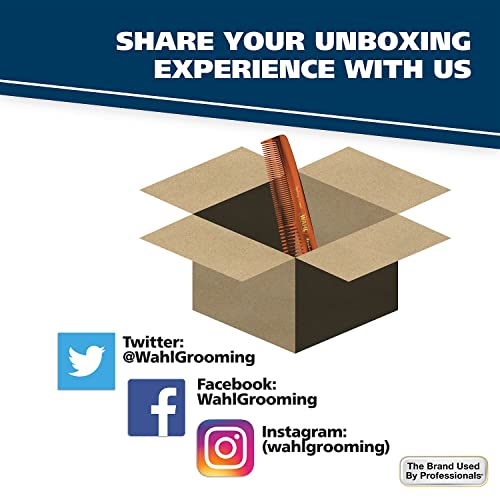 Wahl Beard, Mustache, & Hair Styling Comb For Men's Grooming - Handcrafted & Hand Cut With Cellulose Acetate - Smooth, Rounded Tapered Teeth - Model 3328 #TOP7