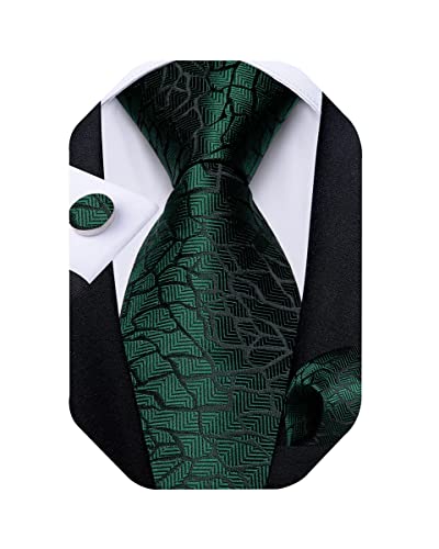 Image of DiBanGu Extra Long Tie for Men 63 inch XL Silk Necktie Set | Pocket Square and Cufflinks, Big and Tall, Jacquard Woven, Gift Box, Paisley /Plaid /Solid /Striped, for Weddinng Party Business