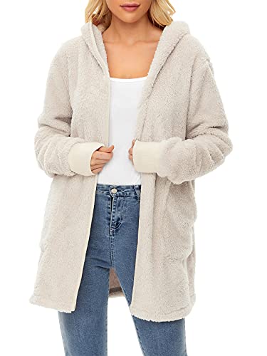 Image of Century Star Women Fleece Cardigan Hooded Loose Fuzzy Cardigan Coat Womens Fuzzy Jacket Outwear