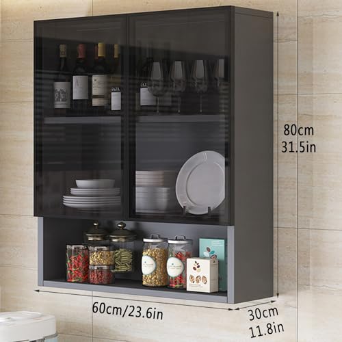 Mobiletto in Vetro Stretto da Parete - Elegante Soluzione salvaspazio da posizionare sopra Il WC per Bagno, Cucina e Soggiorno, con Maniglia a Scomparsa e Finitura Marrone/Grigia.