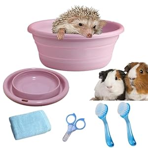 JSLZF Small Animal Grooming Kit – Foldable Bathtub, Nail Clippers, Bathing Brushes, Towel for Guinea Pigs & Hedgehogs