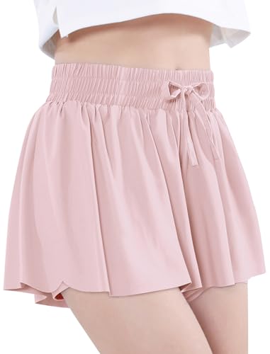 Image of EXARUS Girls Butterfly Shorts Athletic Flowy Cheer Dance Skorts Teen | Gymnastics Tennis Skirts Running Tween Flutter Sports Workout Youth 2 in 1 Gym Preppy Clothes Tumbling Outfis Kids 6-14Y