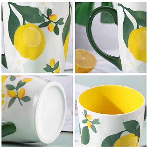 NymphFable Tazas para Cafe de Cerámica 20 oz tazas de Limón 100% Pintado a Mano Mejor Regalo - Imagen 7