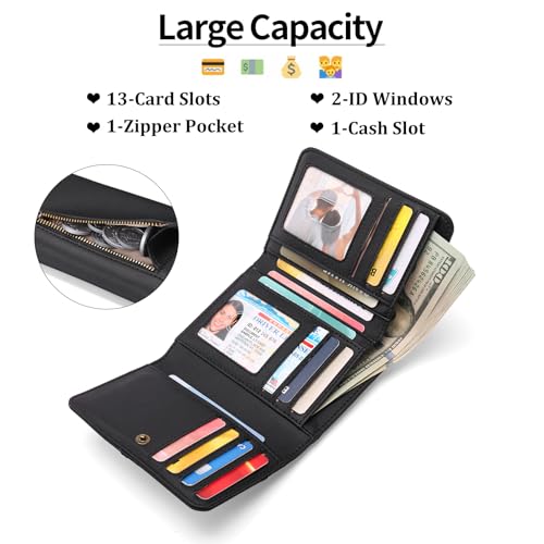 GAEKEAO Small Wallets for Women Leather RFID Blocking Trifold Ladies Wallets Credit Card Holder with Zipper Coin Pocket2