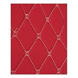 Picture of Vinyl Faux Leather Quilted Fabric Foam Backed, 2" x 3" Diamonds Pattern, DIY Upholstery Sold by Yard, Red (Beige Thread)