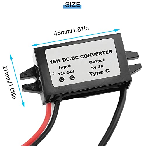 2 pcs DC 8-35V to DC 5V USB C DC DC Converter Buck Module 12V/24V to 5V 3A 15W USB Output Step Down Voltage Regulator Charger with knob Cap3