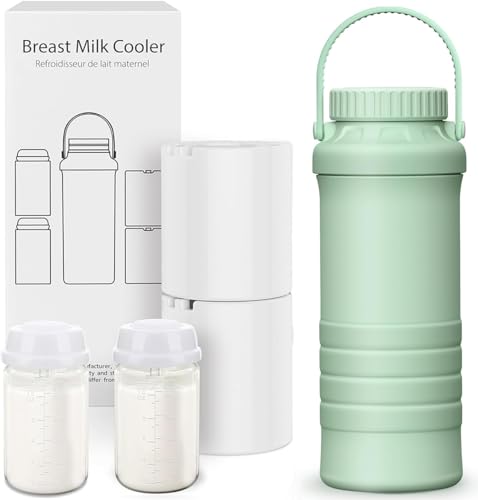 Glaciere Lait Maternel, Grande Capacité de 620ml Portable Glacière Lait Maternel, Adapté à L'extérieur et aux Voyages, Réfrigération à 360°, Fraîcheur 24Heures, Comprend Deux Biberons