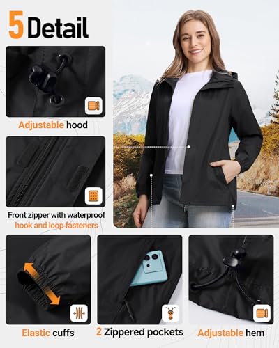 Outdoor Ventures Womens Rain Jacket Lightweight Packable Waterproof Rain Coat with Hood for Travel Golf Hiking Windbreaker4