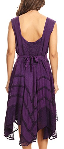 Image of Sakkas Sundara Stonewashed Rayon Embroidered Mid Length Dress
