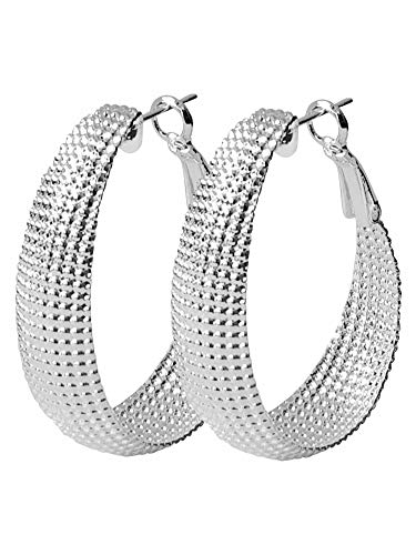 Textured Sterling Silver Plated Oblong Hoop Earrings