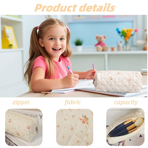 Image of Carry bloom Pencil Pouch Cute Pencil Case for Girls Aesthetic Pencil Bag with Zipper Pen Cases School Supplies Makeup Bag (8 flower orange)