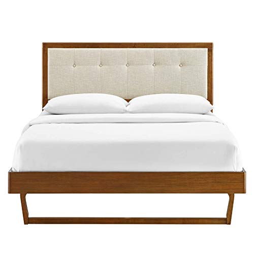 Modway MOD-6634-WAL-BEI Willow Full Wood Platform Bed with Angular Frame, Walnut Beige