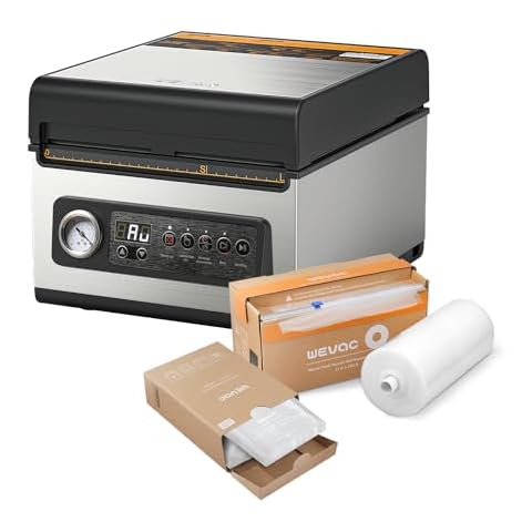 Wevac 10 inch Chamber Vacuum Sealer, 8'' ×12" 200Count, 11"×150' roll keeper, ideal for liquid or juicy food including Fresh Meats, Soups, Sauces and Marinades. Cover