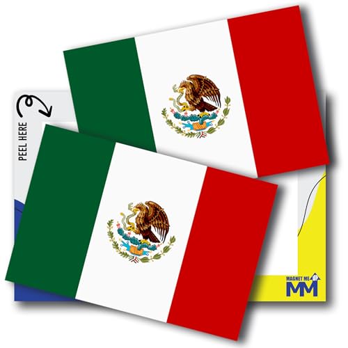 Image of Mexico Flag Decal Sticker - 2 Pack 3x5 Inch Vinyl Adhesive Decals for Cars, Trucks, Laptops, Toolboxes-UV Printed Weatherproof Mexican Flag Stickers, Made in USA