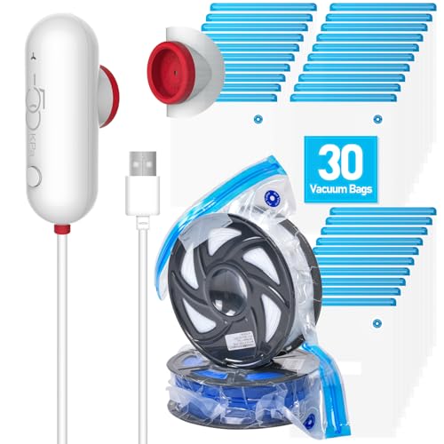 Vacbird 3D Drucker Zubehör Upgrade Vakuum Kit, 30er 3D Filament Vakuumbeutel mit USB-Pumpe(30 * 34cm) Wiederverwendbare, für 3D Drucker Glühfaden Lagerung, Schutz Filament von Feuchtigkeit