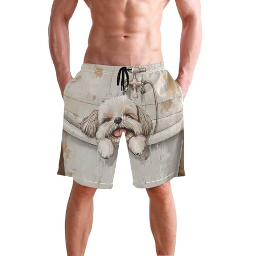 Short de bain homme extensible Shih Tzu boxer compression intégré - 2