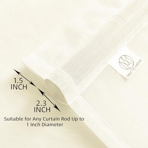 MYSTIC-HOME Sheer Curtains 63 Inch Length, Rod Pocket Voile Drapes for Living Room, Bedroom, Window Treatments Semi Crinkle Curtain Panels for Yard, Patio, Parlor, Set of 2, 52"x 63", Beige - Thumbnail 4