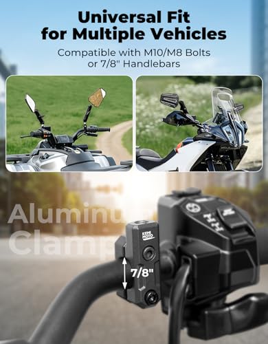 KEMIMOTO 10MM Motorrad Spiegelhalterung, 2 Stück Aluminium Spiegel Lenkerhalterung für Universal 22mm Lenker, Schwarz