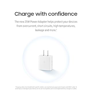 Samsung 25W Wall Charger Power Adapter with Cable, Super Fast Charging, Compact Design, Energy Efficient, Compatible with Galaxy and USB Type C Devices, Black
