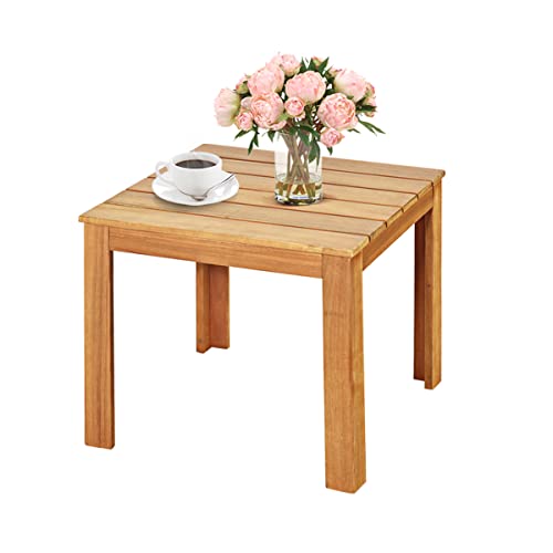 Giantex Side Table Outdoor Acacia Wood W/Oil Finished, Square And Large Weight Capacity For Patio Backyard, Conversation, Garden, Poolside And Balcony End Table (1, Natural) #TOP26