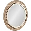 Kate and Laurel Maddigan Rustic Beaded Round Mirror, 28 Inch Diameter, Rustic Brown and White, Decorative Farmhouse Circle Mirror with Distressed Finish