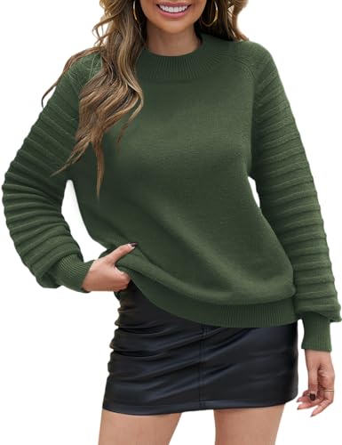 CiCiBird Women's Fall 2025 Knit Sweater Ribbed Long Sleeve Pullover Mock Neck Loose Soft Casual Jumper Tops