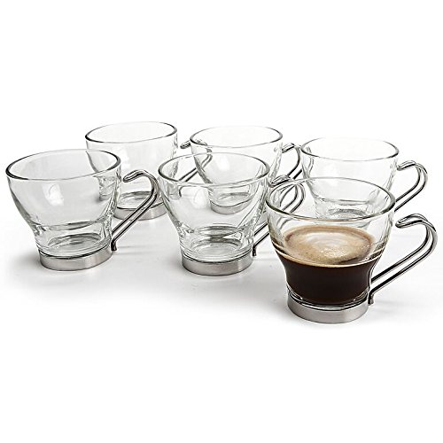 Bormioli Rocco Verdi Espresso Cup With Stainless Steel Handle, Set Of 4, Gift Boxed #TOP1