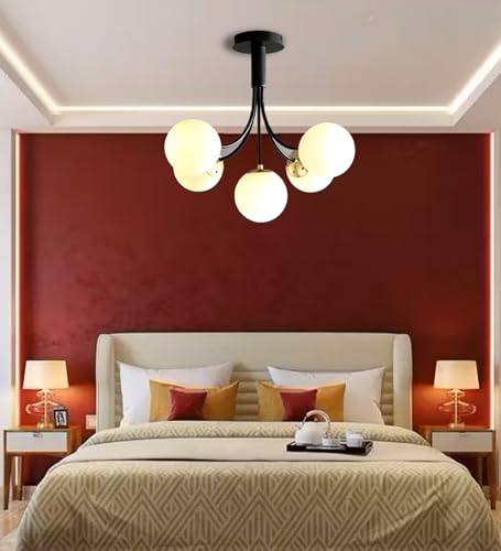 Image of Avior Ceiling Chandelier for Living Room, Jhoomer for Home Decoration, Jhumar Dining Room, Decorative Lighting Fixture for Ceiling Center (Metal & Glass, Black)