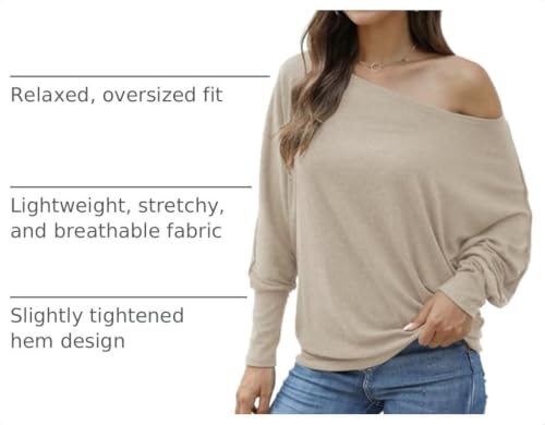 Image of Aifer Women's Off The Shoulder Tops Sexy Long Sleeve Shirts Oversized Fashion Casual Batwing Sweaters Pullover Tunic Tops