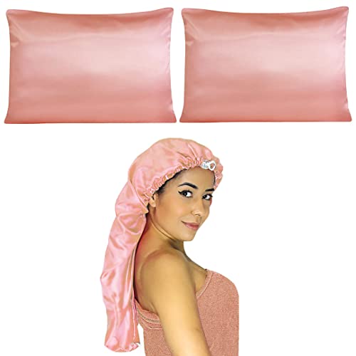 Touca De Cetim Longa + Duas Fronhas De Cetim (Rose)