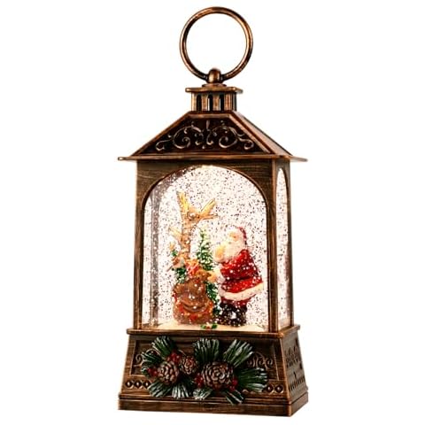 Christmas Lantern,Christmass Snow Globe Lantern Lights with 8 Christmas Songs,Battery & USB Powered,Christmass Snow Swirling Glitter Water Globe Lanterns for Xmas Home Decoration Holiday Party Gifts. Cover