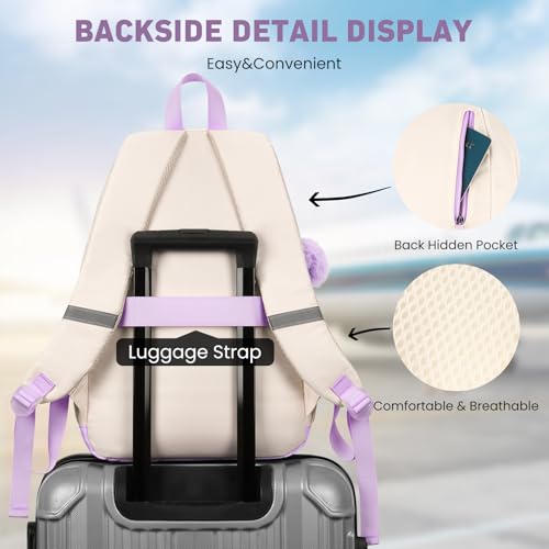 Image of WINDARS School Backpack for Teen Girls, Cute College Backpacks for Women Students Aesthetic Bookbag Large 15.6 Inch Laptop Bag Middle School Travel Back Pack (Purple Beige)