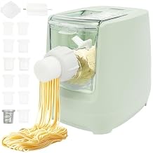 Automatic Pasta Maker Machine, Electric Digital Control with 13 Shape Discs for Homemade Noodles, Spaghetti, Fettucine and Penne, Up to 650g Flour, Green, 260w 110V, US Plug
