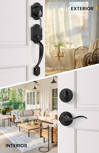 Image of Goldenwarm Front Door Lock Set, Door Handle Exterior, Front Door Handle Set, Black Front Door Handle and Deadbolt Set, Exterior Door Lock Set