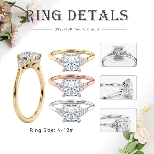 Princess Cut Moissanite Engagement Ring for Women, 10K 14K 18K Solid Gold 1-3 Carat CT Moissanite/Lab Created Diamond Wedding Rings Promise Ring Christmas Jewelry Gift for Her Size 4-124