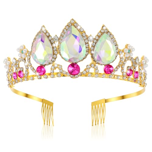Grevosea - Grevosea Princess Crown, Girls Princess Tiara Multicolored Crystal Crown Headband for Birthday Halloween Cosplay Costume Gold