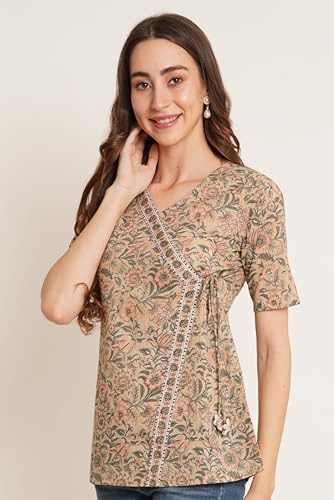 Image of COTLAND Fashions Jaipuri Cotton Angrakha Style Top for Women (Partial Open)
