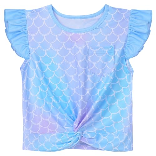 Toddler Girls Shirts, Cute Unicorn Mermaid Short Sleeve Ruffle Shirt for Girls, Kids Summer Tops for 3-8 Years Girls